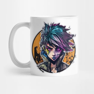 Neon Cyber Punk Girl in Circular Design Mug